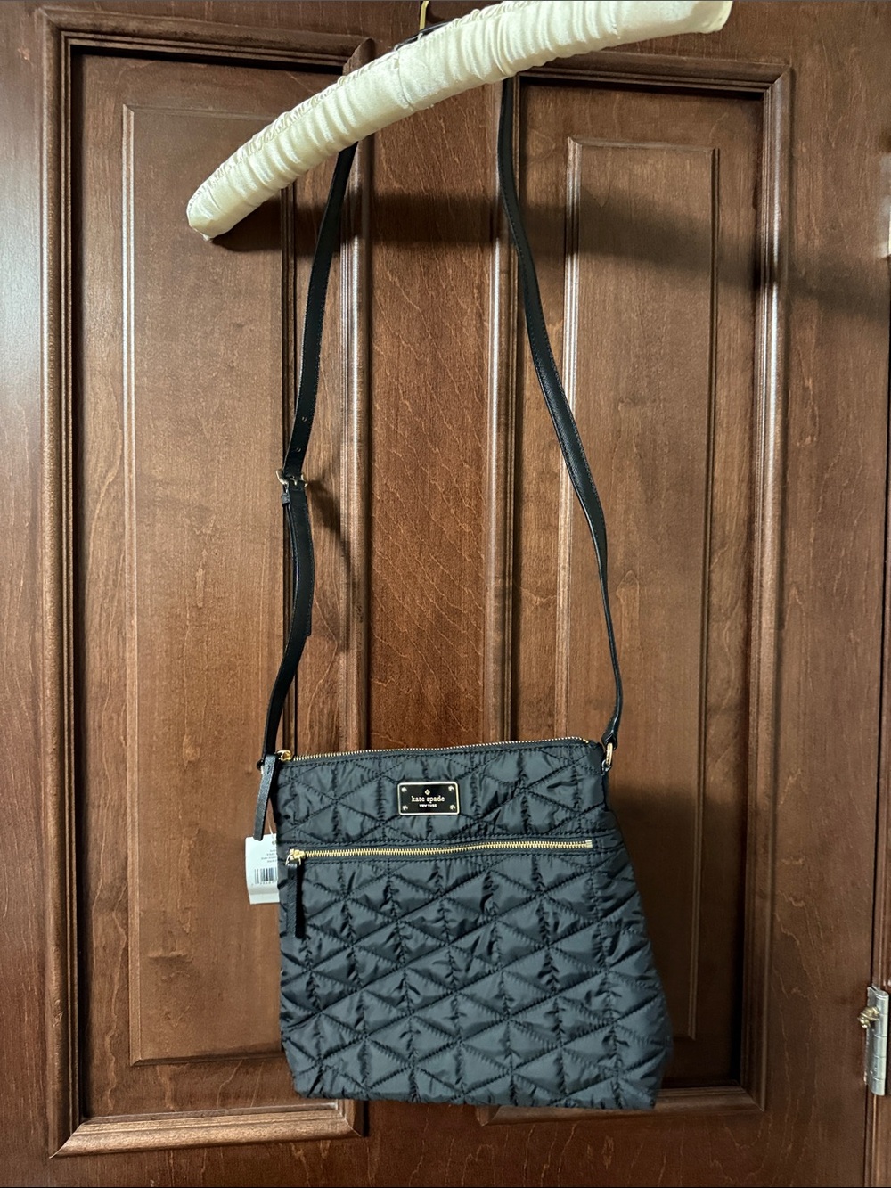 kate spade Quilted Black Nylon Crossbody Bag with Gold Hardware